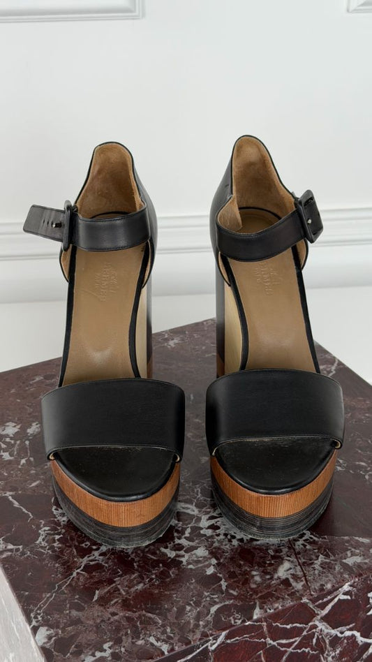 Black & Brown D'Orsay Wedge Sandals