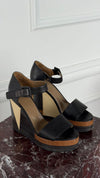 Black & Brown D'Orsay Wedge Sandals