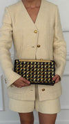 Black Minaudière Clutch With Multicolour Embellishments With GHW