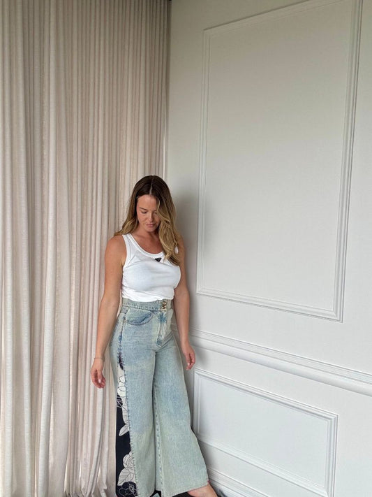 Washed Blue Camélia Wide Leg Jeans
