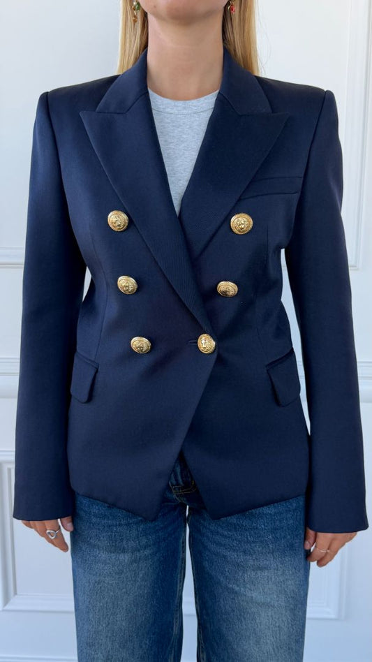 Navy Double Breasted Wool Blazer 38