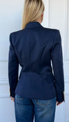 Navy Double Breasted Wool Blazer 38